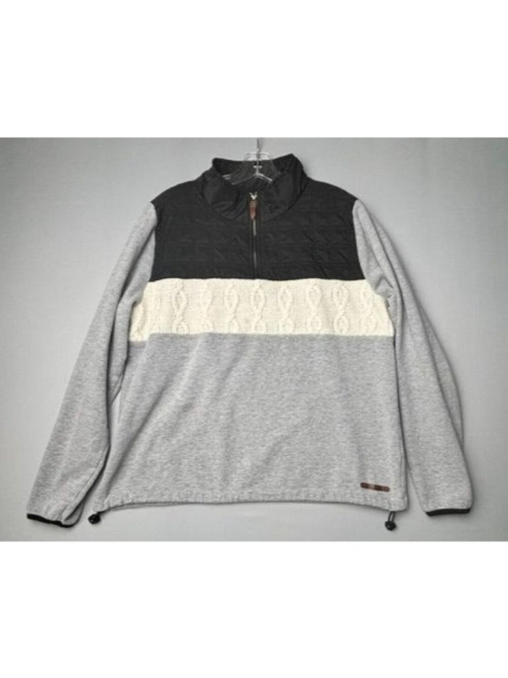 BKE Pullover Jacket Women's L Gray Colorblock Fleece Cable Knit Quarter Zip